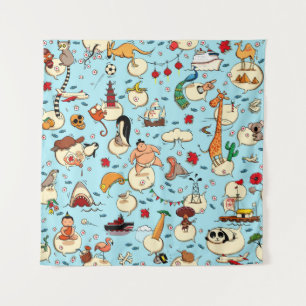 World Wonders: Colourful Blue Pattern. Tapestry