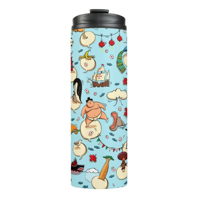 World Wonders: Colourful Blue Pattern. Thermal Tumbler (Front)