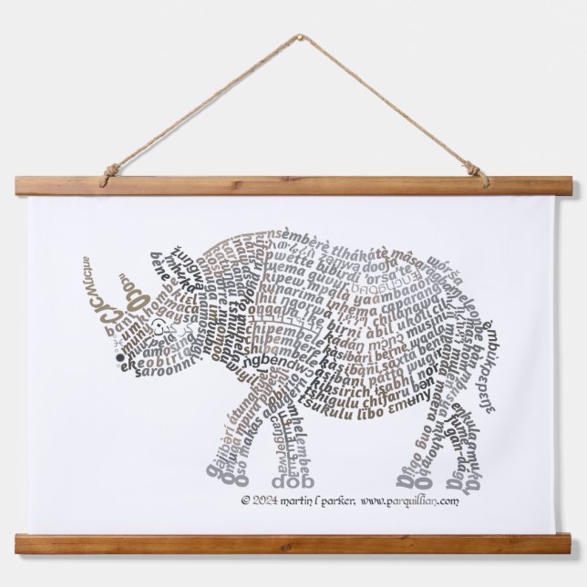 World Word African Rhino Tapestry (Front)