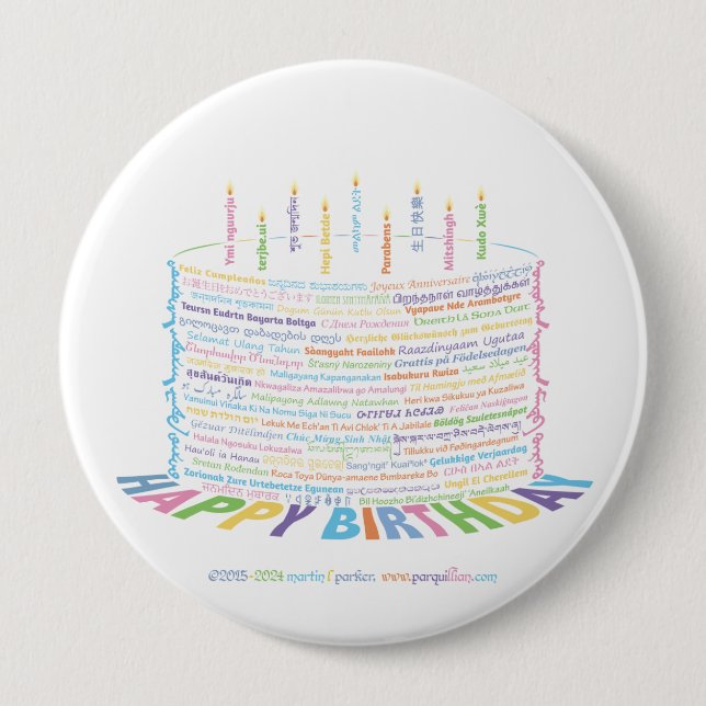 World Word Birthday Cake Button (Front)