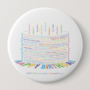 World Word Birthday Cake Button