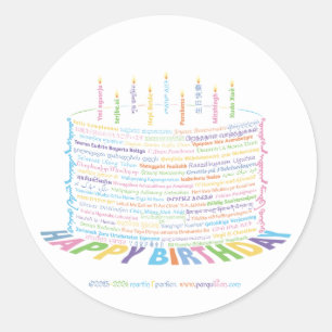 World Word Birthday Cake Stickers