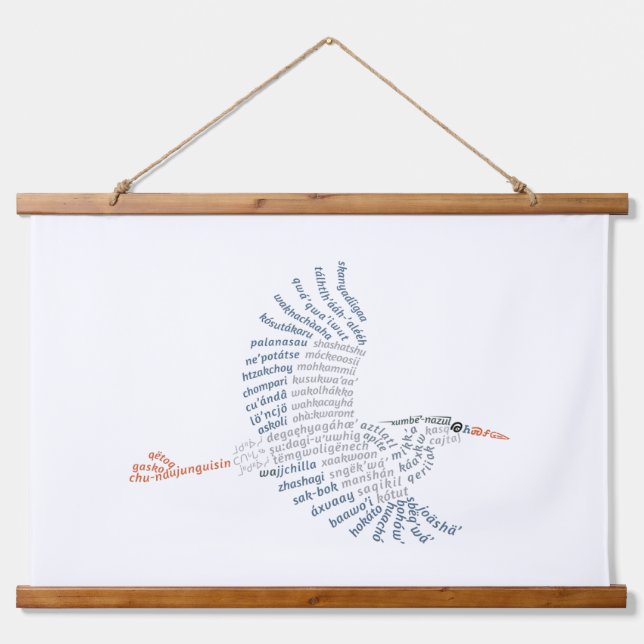 World Word Blue Heron Tapestry (Front)