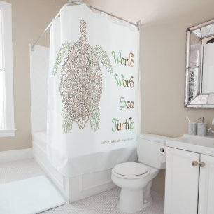 World Word Sea Turtle Shower Curtain