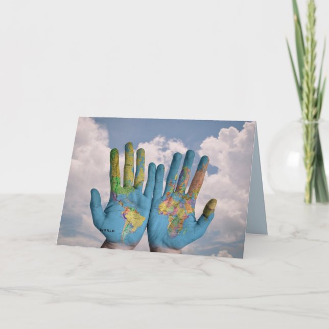 Worldly hands greeting card (Front)