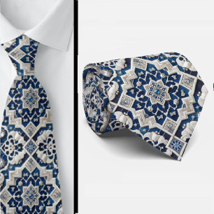 Worldly Luxury Businessman Blue Moroccan Tile Tie