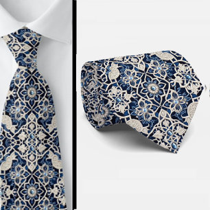 Worldly Luxury Businessman Blue Moroccan Tile Tie