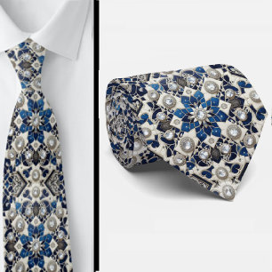 Worldly Luxury Businessman Blue Moroccan Tile Tie
