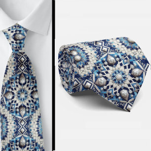 Worldly Luxury Businessman Blue Moroccan Tile Tie