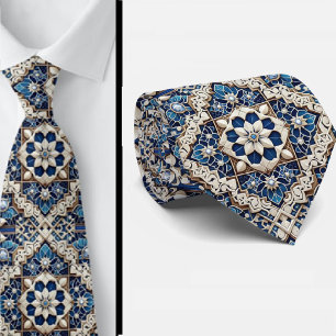 Worldly Luxury Businessman Blue Moroccan Tile Tie