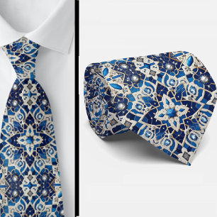 Worldly Luxury Businessman Blue Moroccan Tile Tie