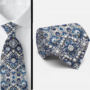 Worldly Luxury Businessman Blue Moroccan Tile Tie
