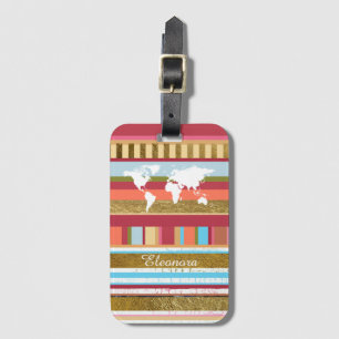 worldmap & color stripes custom luggage tag