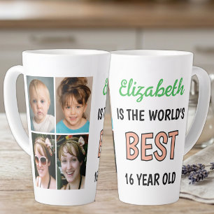 World's best 16 year old 4 photo green peach latte mug
