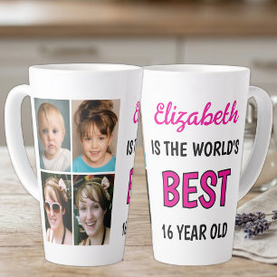 World's best 16 year old 4 photo pink latte mug