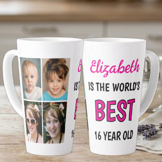 World's best 16 year old 4 photo pink latte mug