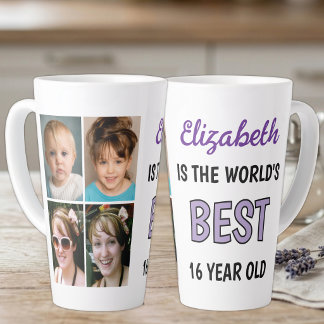 World's best 16 year old 4 photo purple latte mug