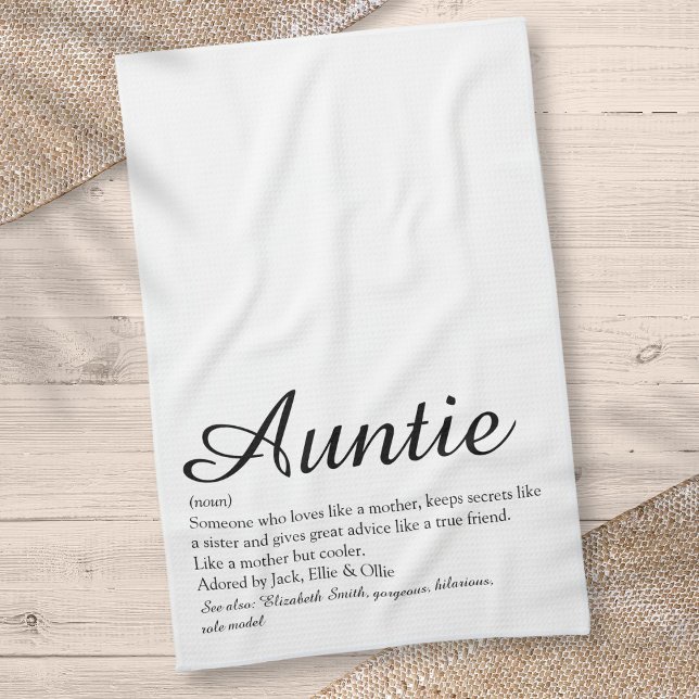 World's Best Aunt, Auntie Definition Chic Script Tea Towel (World's Best Aunt, Auntie Definition Chic Script Kitchen Towel)