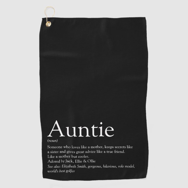 World's Best Aunt, Auntie Definition Typographic Golf Towel (Front)