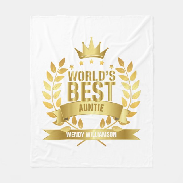 World's Best Aunt, Auntie Gold Fun Fleece Blanket (Front)