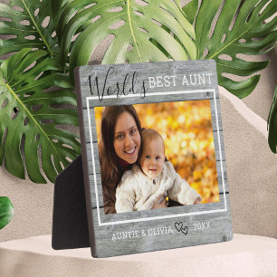 World's Best Aunt Custom Photo Rustic Grey Wood Plaque