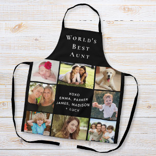 World's Best Aunt Photo Collage Black Apron