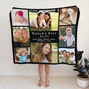 World's Best Aunt Photo Collage Black Sherpa Blanket