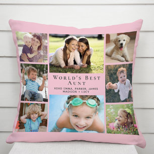 World's Best Aunt Photo Collage Pink Cushion