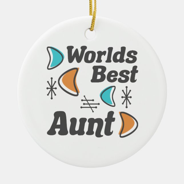 Worlds Best Aunt Retro Ceramic Tree Decoration (Front)