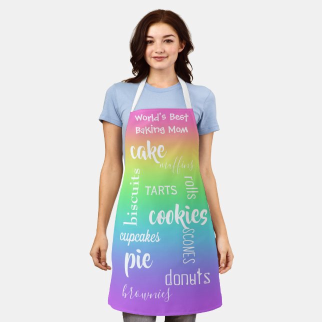 World's Best Baking Mum Rainbow Apron (Worn)