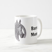 Worlds Best Barn Mum Sketch Black White Horse