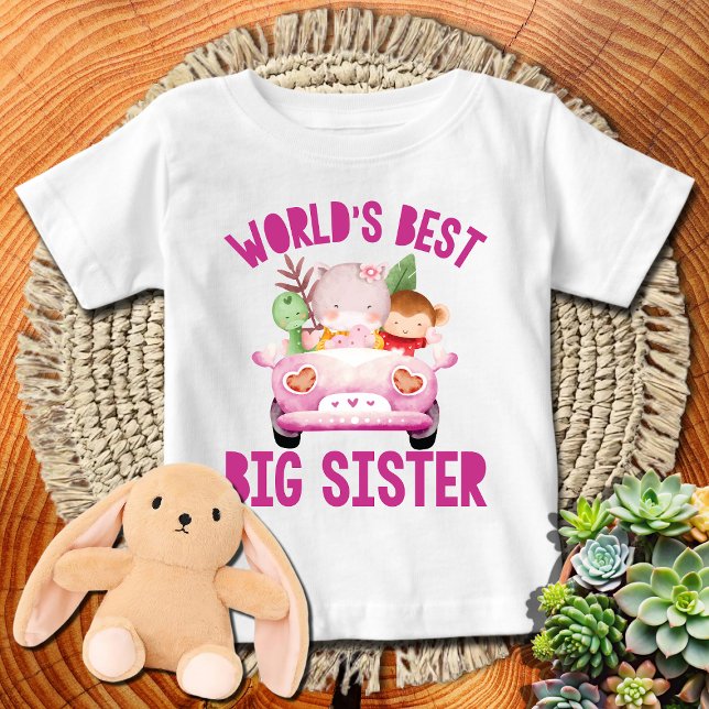 World's Best Big Sister | Pink Monkey + Hippo  Baby T-Shirt (Creator Uploaded)
