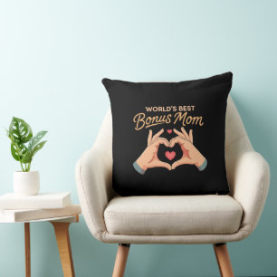 World's Best Bonus Mum Stepmom   Heart Hands Gift Cushion