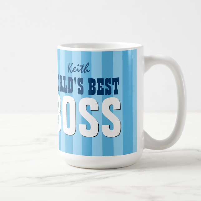 World's Best BOSS Blue Stripes Custom Name V11A Coffee Mug (Right)
