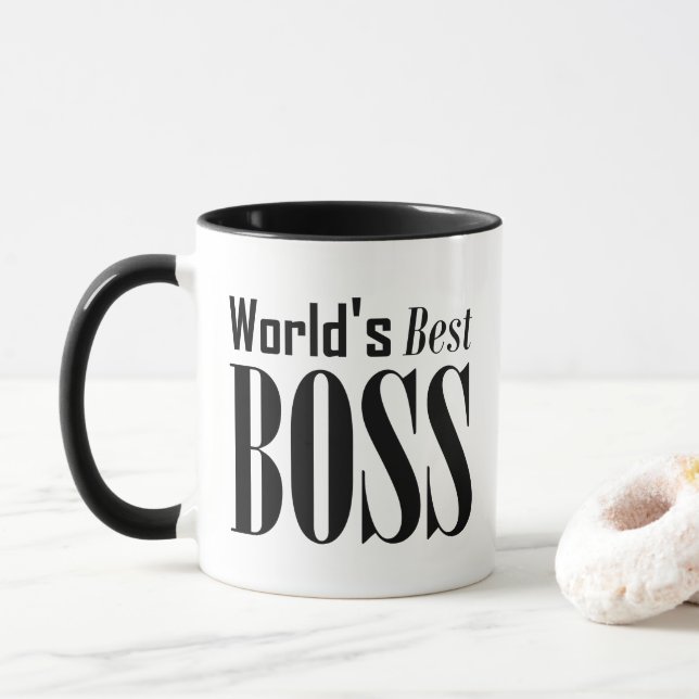 World's Best Boss, Bold Black Typography Mug (With Donut)