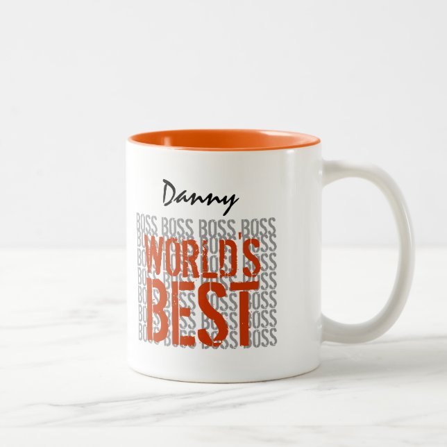 World's Best Boss Grunge Lettering Custom Name B2A Two-Tone Coffee Mug (Right)