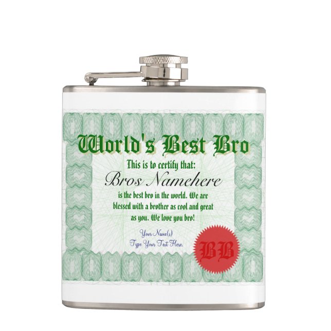 World's Best Bro Hip Flask (Front)