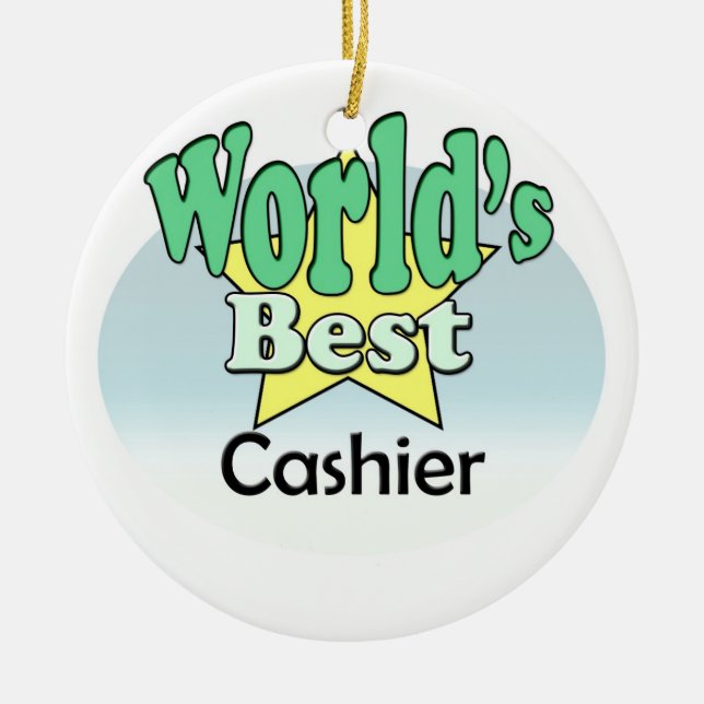 World's best Cashier Ceramic Tree Decoration (Front)