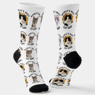 World's Best Cat Dad – Custom 3 Cat Photos White Socks