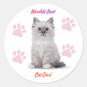 World's Best Cat Dad Elegant Simple Photo Classic Round Sticker