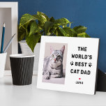 Worlds Best Cat Dad Navy Pet Photo Plaque<br><div class="desc">A classic white plaque sign featuring "The World's Best Cat Dad" in bold black typography with paw print accents, a custom cat photo, and personalised pet name with a heart detail. All text is fully customisable — a polished gift for any proud cat father on Father's Day, a birthday, or...</div>