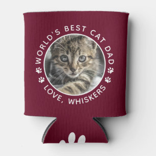 World's Best Cat Dad Paw Prints Custom Pet Photo Can Cooler