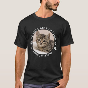 World's Best Cat Dad Paw Prints Custom Pet Photo T-Shirt