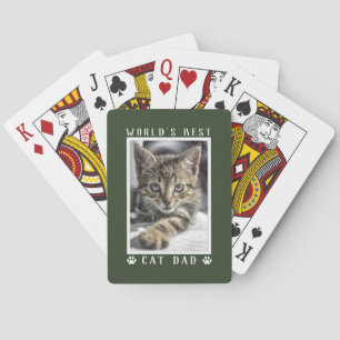 World's Best Cat Dad Paw Prints Custom Photo Green Playing Cards