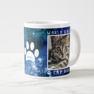 World's Best Cat Dad Paw Prints Name Photo Space Large Coffee Mug