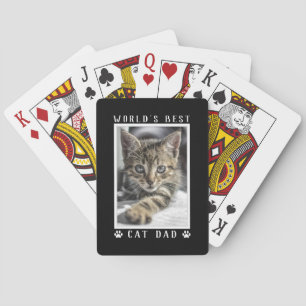 World's Best Cat Dad Paw Prints Photo Black Playing Cards