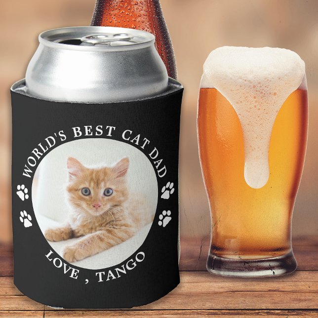 Worlds Best Cat Dad Personalised Cute Pet Photo Can Cooler (Creator Uploaded)
