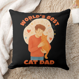 World's Best Cat Dad Watercolor Custom Photo Cushion