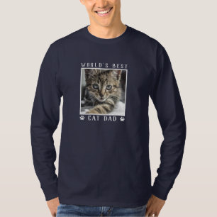 World's Best Cat Dad White Paw Prints Pet Photo T-Shirt