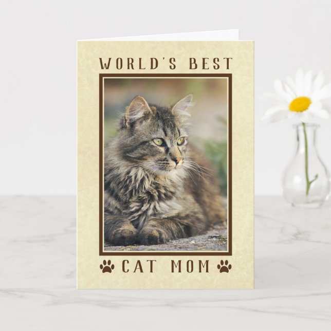 World's Best Cat Mom Happy Birthday Photo Gold Card (Small Plant)